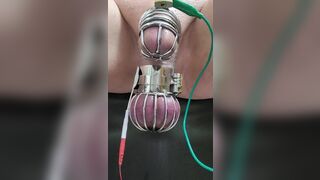 Locktober cum from cbt estim in chastity and ball cage - 4 image