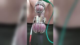 Locktober cum from cbt estim in chastity and ball cage - 6 image
