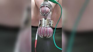 Locktober cum from cbt estim in chastity and ball cage - 7 image