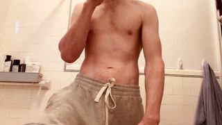 Playing with myself  while shaving-in sweatpants - 1 image
