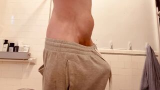 Playing with myself  while shaving-in sweatpants
