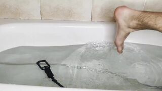 Skinny gay with unshaved eggs bathing his cock - 5 image