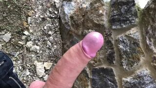 Quickly OUTDOOR & Hot Stud Wanking HIS BIG DICK / HUGE LOAD / Monster Cock - 9 image