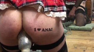 Wearing purple cloths while I fuck my ass in public