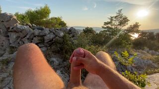 JERKING OFF MY HUGE COCK OUTDOORS IN THE SETTING SUN - 13 image