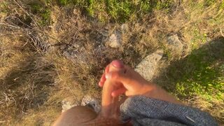 JERKING OFF MY HUGE COCK OUTDOORS IN THE SETTING SUN - 5 image