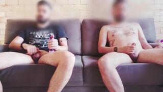 Two Guys Jerking off together Big Dick and Moans with Pleasure Cum - 1 image