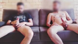 Two Guys Jerking off together Big Dick and Moans with Pleasure Cum - 6 image