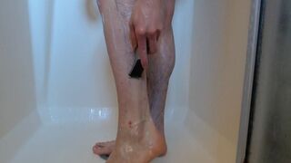 Sexy Bottom Shaves Legs, Dick and Balls & Fucks himself with a Dildo