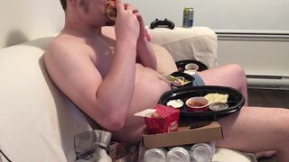 Stuffing & Watching Anime. Chubby Guy, Big Belly Meal! Eating too much Hehe - 12 image