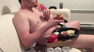 Stuffing & Watching Anime. Chubby Guy, Big Belly Meal! Eating too much Hehe - 13 image