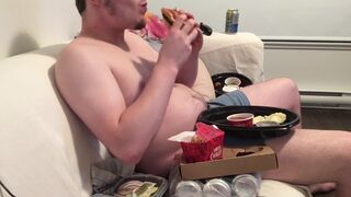 Stuffing & Watching Anime. Chubby Guy, Big Belly Meal! Eating too much Hehe - 8 image