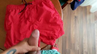 Jerk off while Wearing Swim Trunks and Cumshot on my another Swim Trunks - 2 image