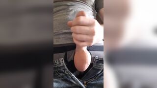 Rubbing one out to porn with milky load - 5 image