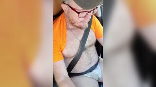 Pup pulls out his small hairy dad dick and jacks off in car - 15 image