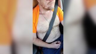 Pup pulls out his small hairy dad dick and jacks off in car
