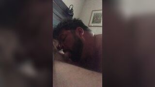 Brewster Bear doing what he does best