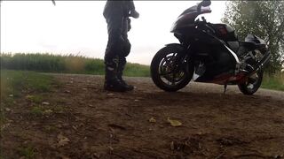 alo biker in a video with my aprilia in leather suit - 13 image