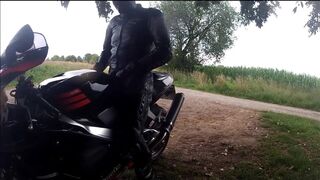 alo biker in a video with my aprilia in leather suit - 5 image