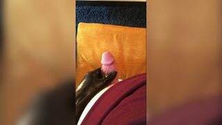 wetlook glove stroking in pink satin and black skirt