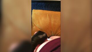 wetlook glove stroking in pink satin and black skirt