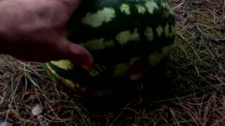 Fucking a WATERMELON with a dildo in the forest - 4 image
