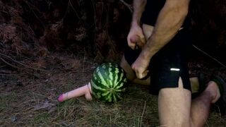 Fucking a WATERMELON with a dildo in the forest - 5 image