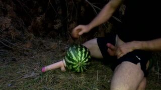 Fucking a WATERMELON with a dildo in the forest - 6 image