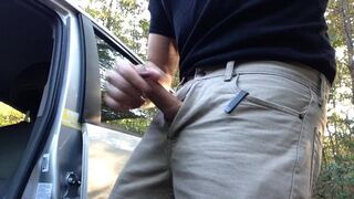 Jerking off outside by my car. I needed to stretch my cock. - 13 image