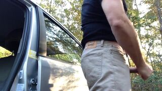 Jerking off outside by my car. I needed to stretch my cock. - 8 image