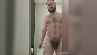 Chastity locked bear plays with his new tail toy - 4 image