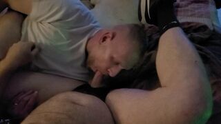 Pup wears nipple clamps as sexy Boy blows his little cock