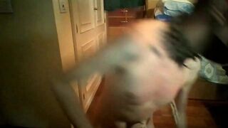 Public webcam BDSM session (whipping, clothespins, anal)