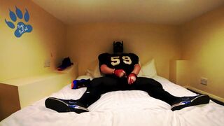 Football Pup pawing in hotel - squirting on my Flightposite