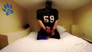 Football Pup pawing in hotel - squirting on my Flightposite