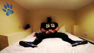 Football Pup pawing in hotel - squirting on my Flightposite
