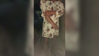 Horny driveway wank in black stockings panties heels