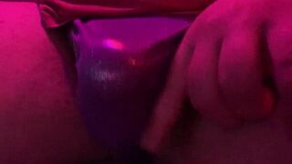 Panty Cum in a Purple Satin Thong - 11 image