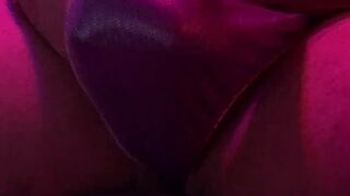 Panty Cum in a Purple Satin Thong - 5 image