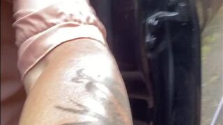 Horny car wank nude fishnet tights pantyhose panties heels