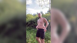 Exhib, outdoor. Wank and cumshot in the woods. - 4 image