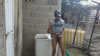 Addicted Vergon Guy Addicted to Jerk off Masturbates in the Backyard