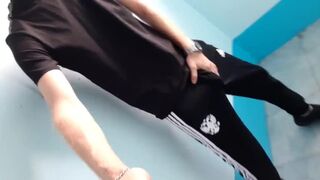 skinny russian lad wanks and cums in trackies