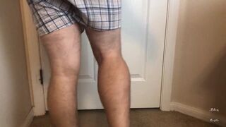 Man does Calf Flexing with X-Mas Socks