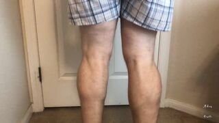 Man does Calf Flexing with X-Mas Socks