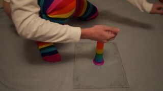 Rainbow - Cute Femboy in Rainbow Socks Toys with Rainbow Dildo - 8 image