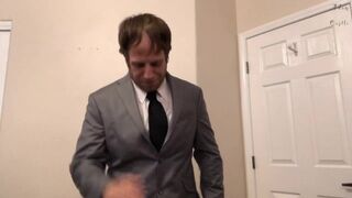 Alpha in Suit makes Sissy Lick & Clean Balls POV man - 2 image