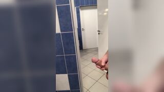 Faggot jerk in public toilet - 14 image