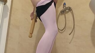 Femboy Fucks with a Huge Rolling Pin Pink Pantyhose.