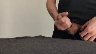 Boy Jerking Uncut Dick and Shoots a Load Cum after Work